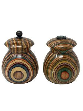 Mr. Dudley Marzo Rainbow Wood Salt  Shaker & Pepper Grinder Mill Stripes Circles